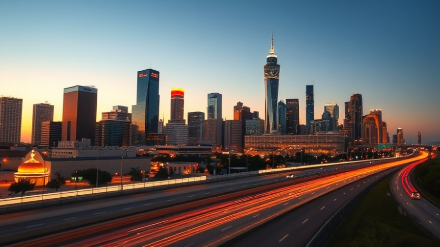 Houston job growth opportunities skyline view, illuminated cityscape.