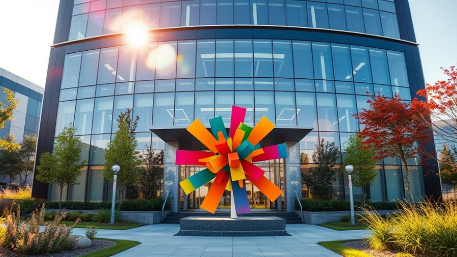 Hewlett Packard Enterprise headquarters building and sculpture.