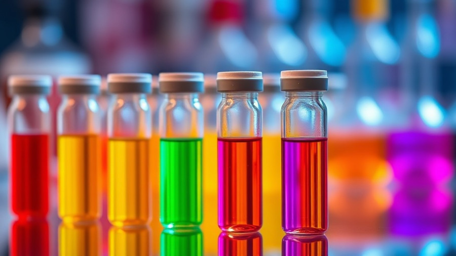 Colorful vials in a lab setting, highlighting high cholesterol research.