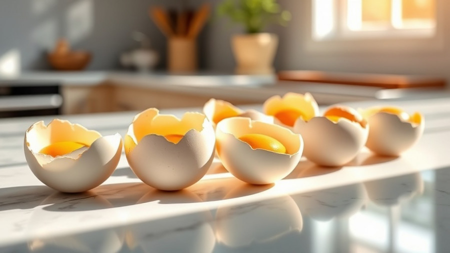 High-protein breakfast idea with fresh cracked eggs on a countertop.