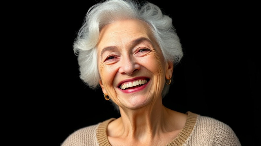 Elderly woman feeling rejuvenated, promoting healthy aging nutrition.