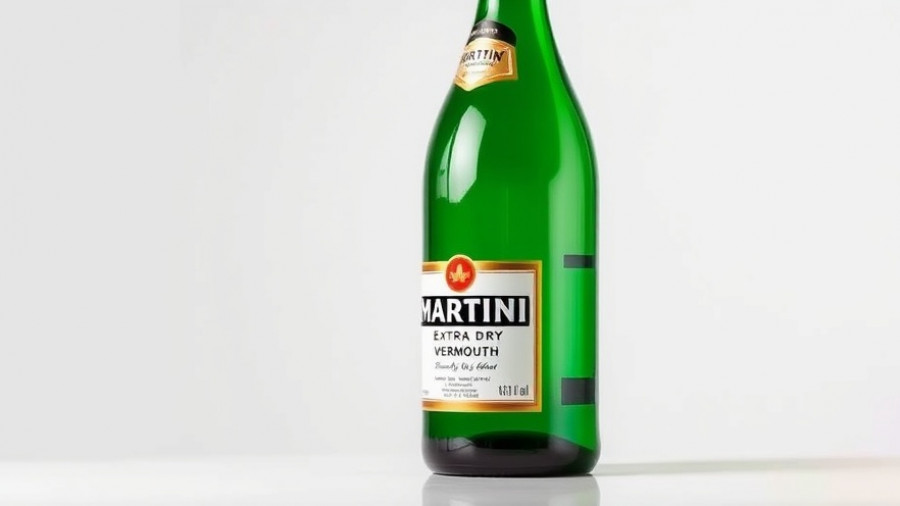 Green Martini Extra Dry Vermouth bottle on white background.