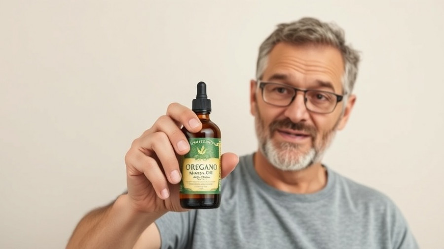 Man demonstrating the benefits of oregano oil.