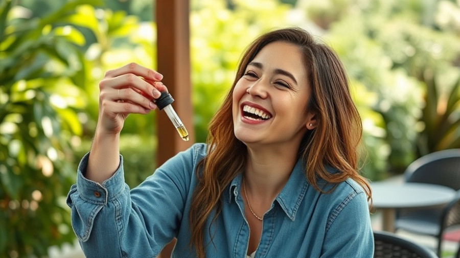 Woman using essential oils to reduce cortisol on outdoor sofa.
