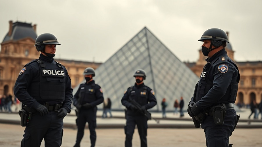 Police securing Louvre pyramid after a robbery.