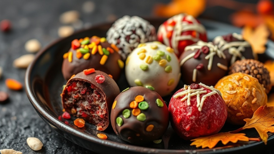 Colorful Pumpkin N 'Spice Fit Bite Truffles on a plate.