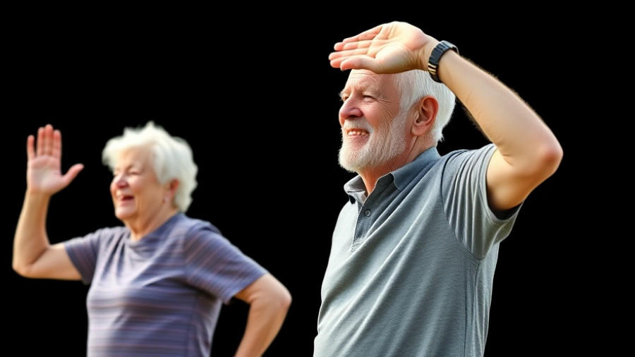 Elderly couple stretching for healthy aging tips