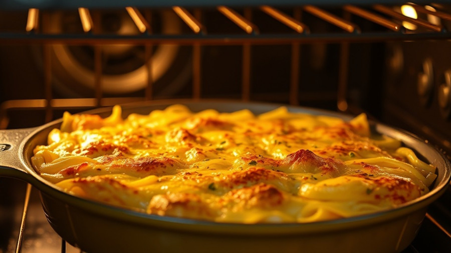 Golden-brown spaghetti squash au gratin baking in oven.