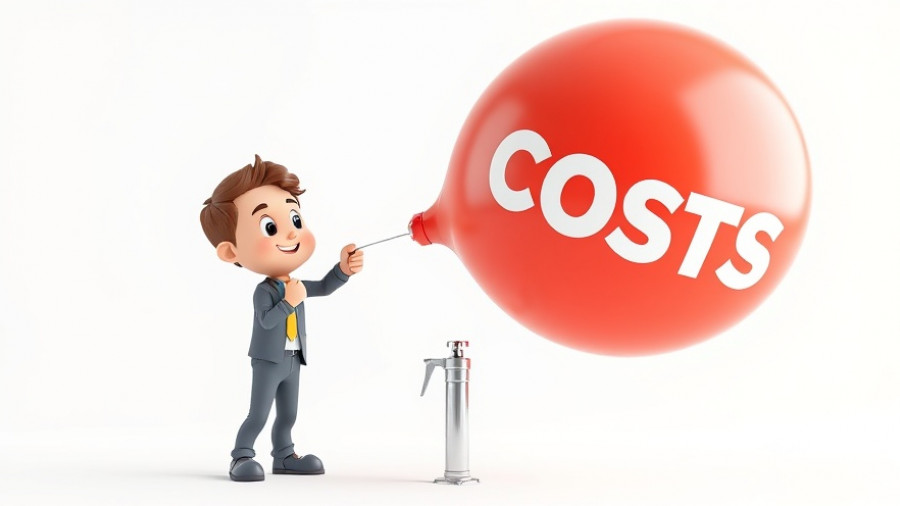 3D figure inflating 'costs' balloon, symbolizing rising family health insurance premiums.