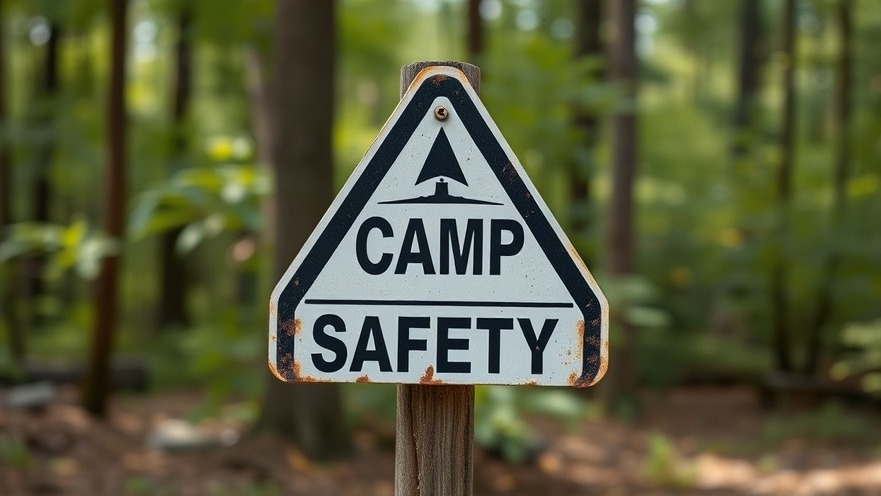 Camp safety warning sign emphasizing Texas camp regulations and youth camp safety measures.