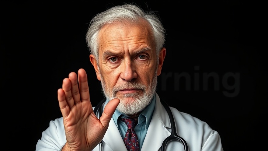 Elderly doctor gesturing for silence, showcasing healthy aging tips in a photorealistic style.