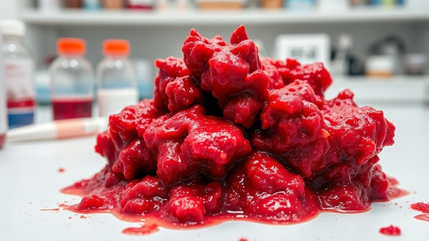 Innovative Texas food innovation research showing red chunky sludge in a lab.