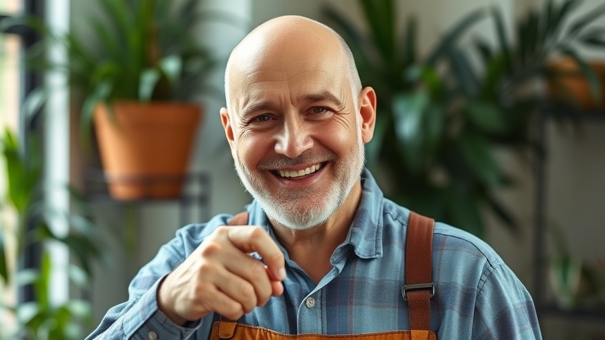 Cheerful bald senior man demonstrating natural sleep remedies for older adults in a vibrant indoor setting.