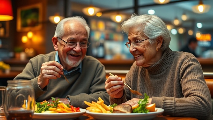 Happy older couple enjoying mood-boosting foods, highlighting the gut-brain connection.