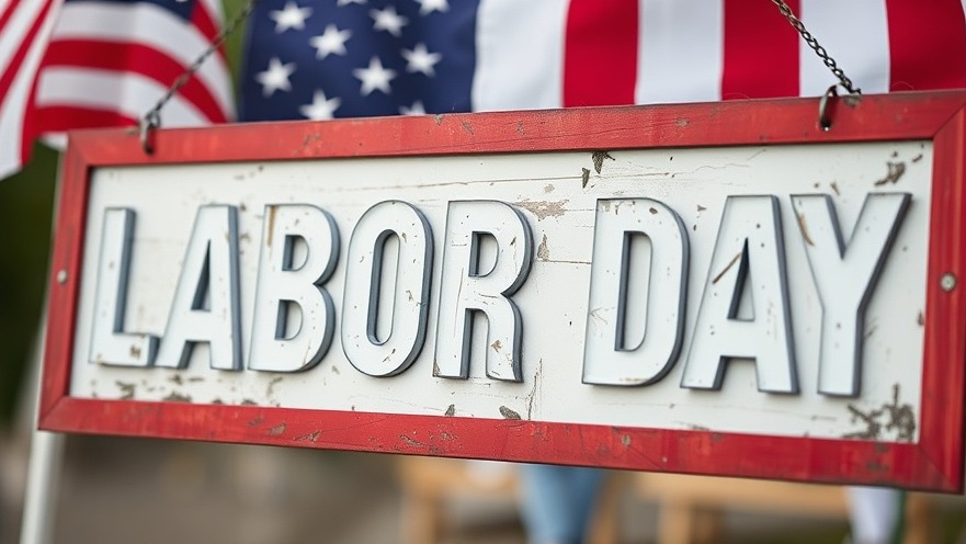 LABOR DAY sign highlighting local events in San Antonio and discounts.