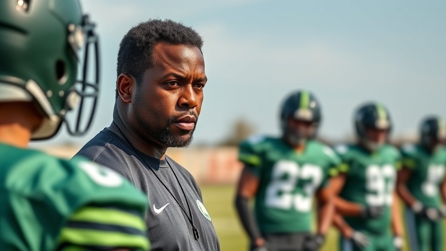 Aaron Glenn's leadership as the Jets coach during practice with players in green jerseys.
