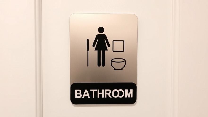 Bathroom door signage reflecting Texas restroom laws and transgender rights updates.