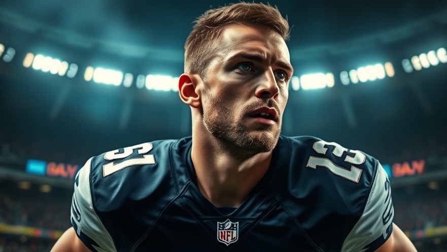 Dynamic football player in dramatic setting, perfect for NFL news and Heisman Trophy race.
