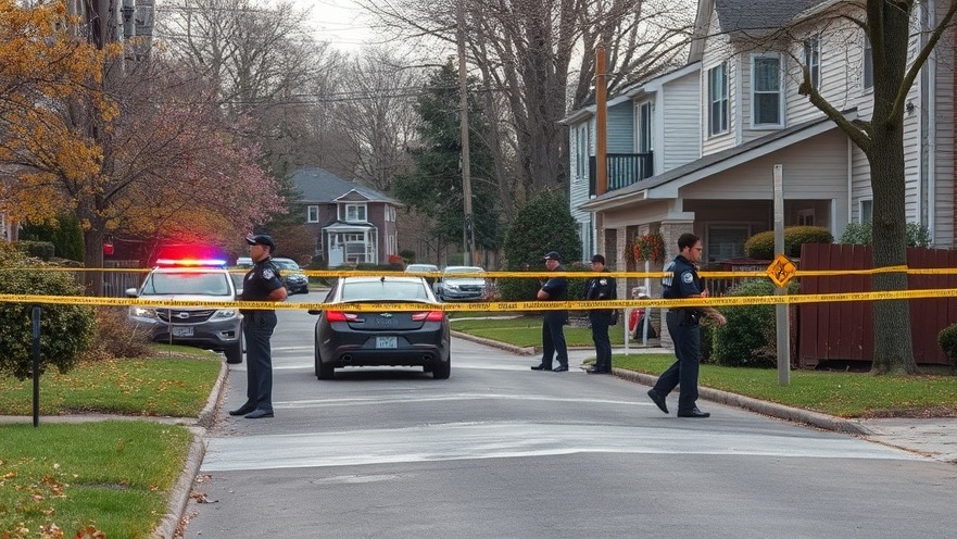 Police crime scene in a residential neighborhood highlighting gun laws in America.