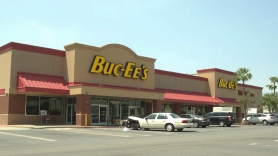 Buc-ee's store with a crashed auto at the entrance, highlighting Dallas crime reports.