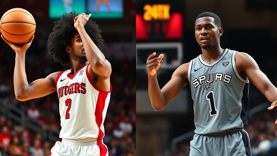 Dynamic shot of Rutgers player and Spurs' Victor Wembanyama, highlighting San Antonio sports news.