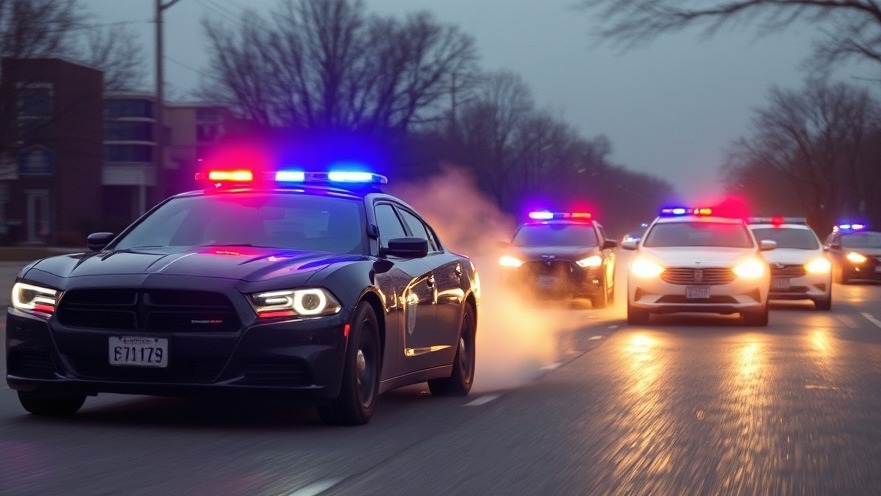 Police car chase highlighting current events in America, featuring law enforcement news.