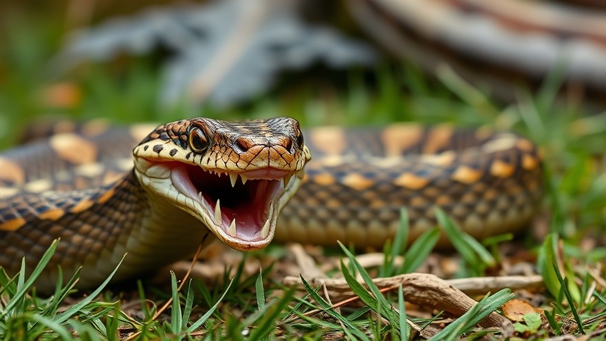 Rattlesnake poised to strike a large dog highlighting pet safety in San Antonio.