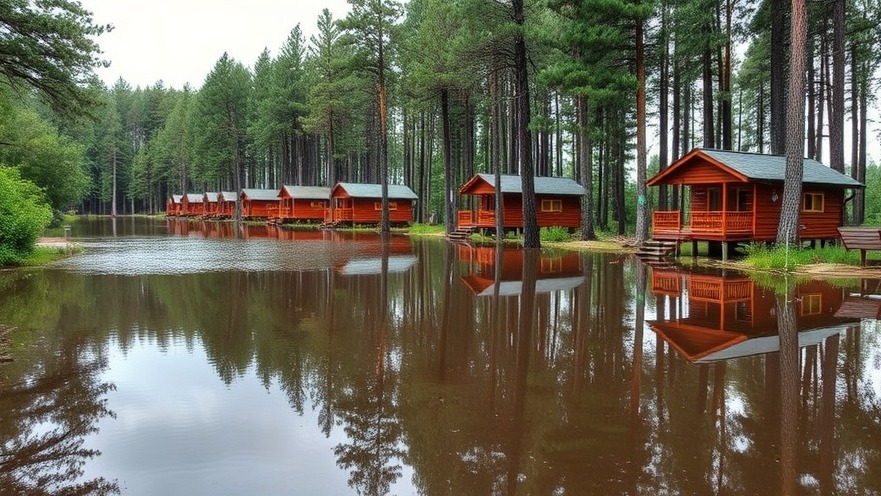 Flooded campground cabins highlighting Guadalupe River flood safety measures.