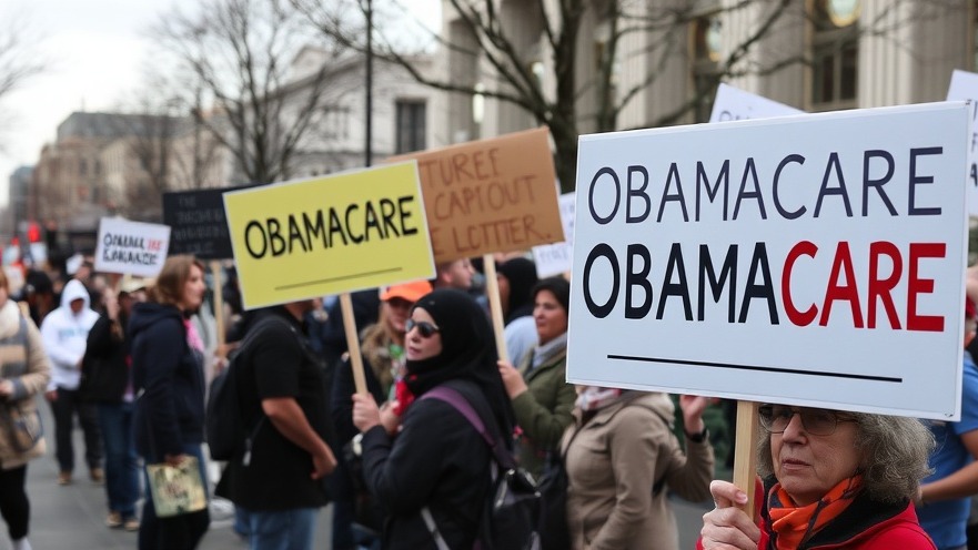 Protestors with 'OBAMACARE' signs highlight Texas healthcare implications.