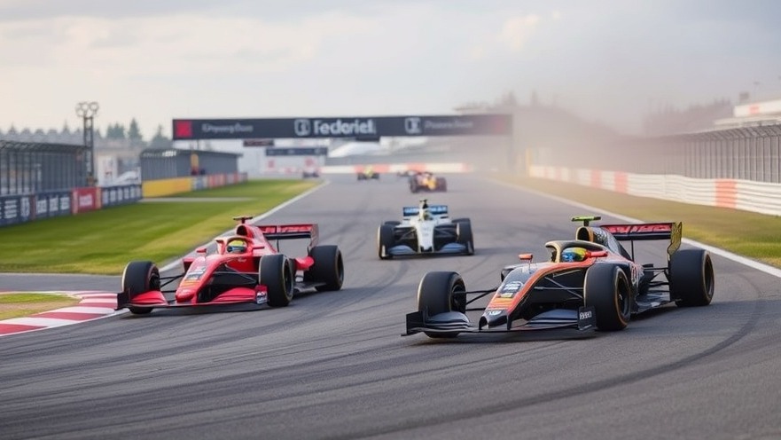 Race cars on a Formula One racetrack showcasing Hamilton's impact on sports.