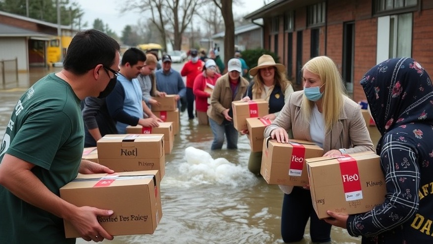 Volunteers delivering food boxes for Texas community support during flood relief initiatives.