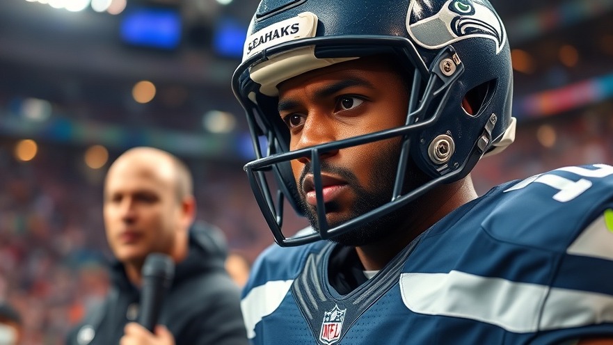 Seattle Seahawks player illustration with dynamic text about fantasy football picks for Super Bowl 2025.