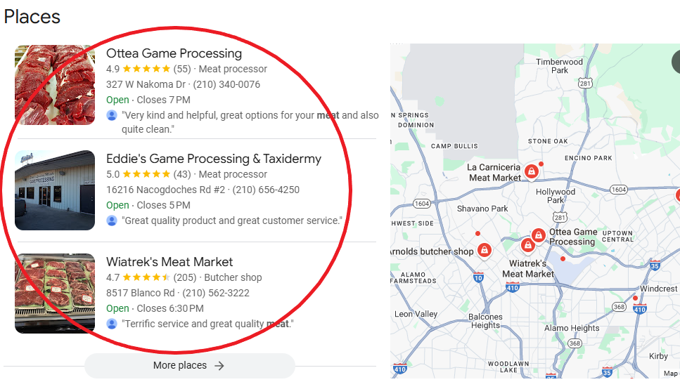 Example of Google's local 3-pack.