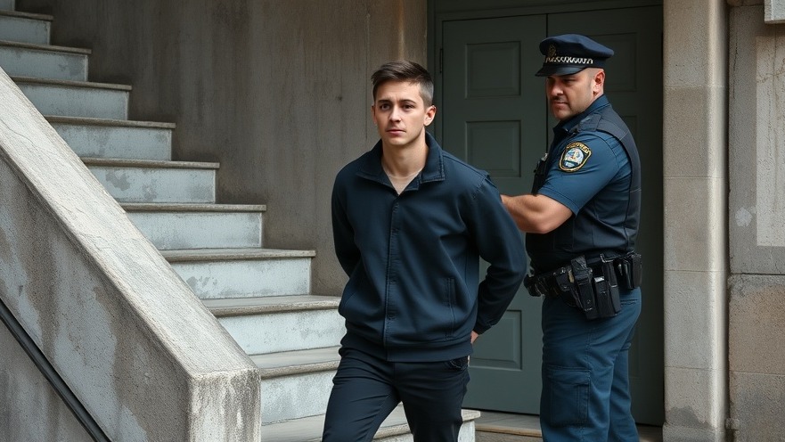 Young man arrested by police in urban setting - national news image.