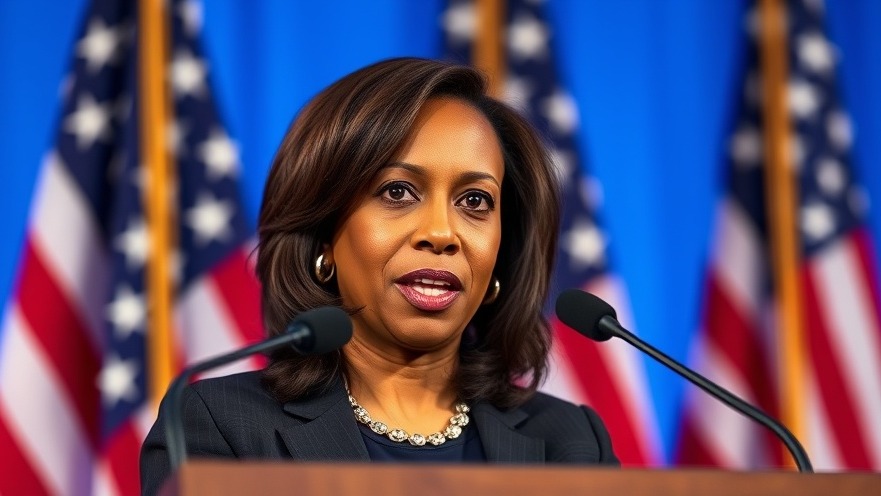 Kamala Harris confidently addresses public sentiment towards politicians at podium.