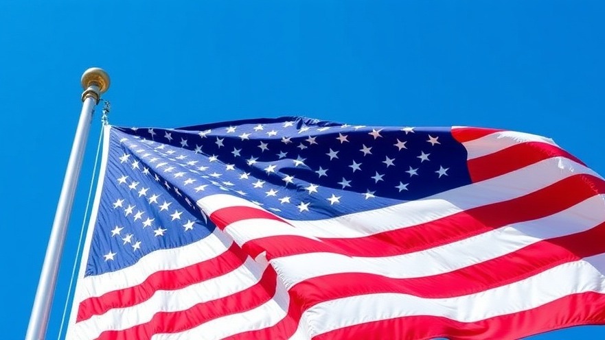American flag waving in a blue sky, representing current events in America.