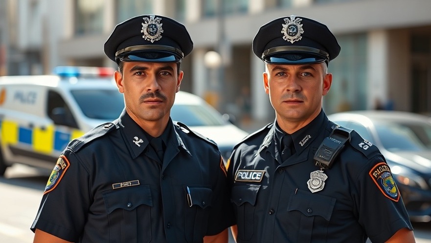 Two serious police officers in uniform promoting public safety in Austin.