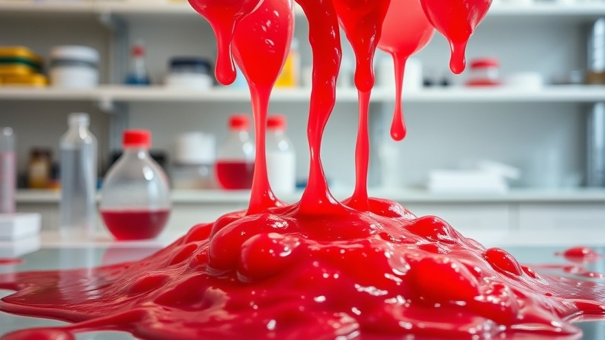 Lab-grown meat Texas: red slimy sludge sample in a technology lab.