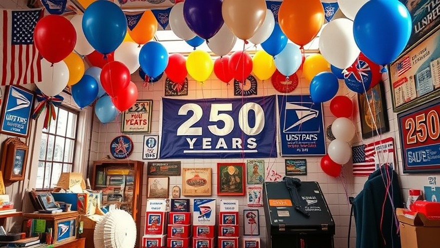 USPS 250 years celebration with vibrant decorations and memorabilia in Austin.