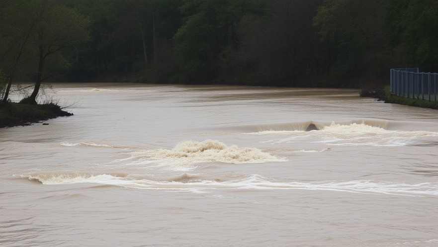 Flooded river highlighting flood preparedness Texas for rural community safety.