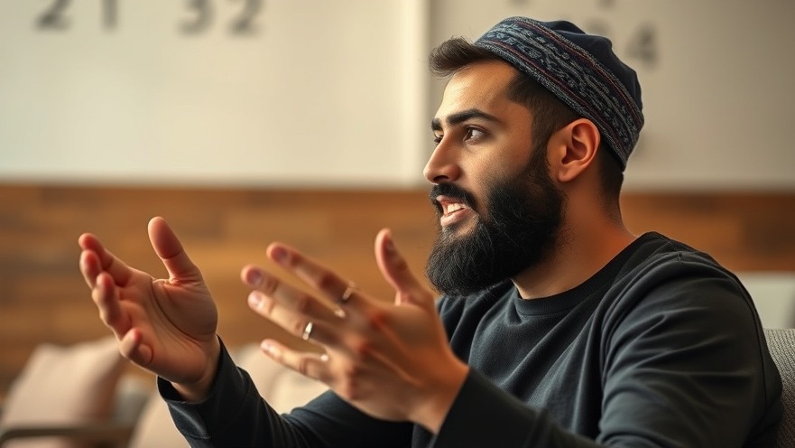 Young Muslim man discussing NYC elections progressive candidates in warm indoor setting.