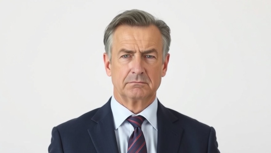 Unhappy middle-aged Austin entrepreneur in a suit, highlighting business networking challenges.