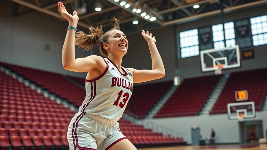 Energetic white female player celebrating a half-court shot, showcasing women's basketball impact.