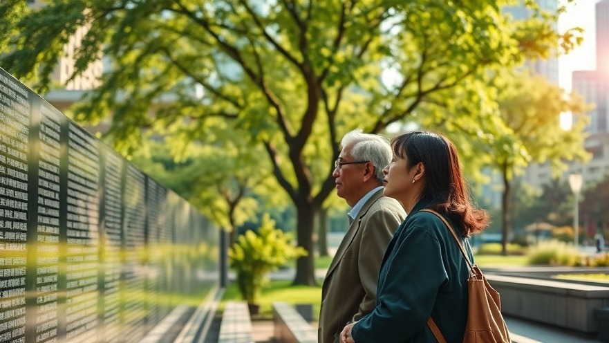 Thoughtful Japanese man and woman reflecting on societal challenges Japan in a peaceful park.
