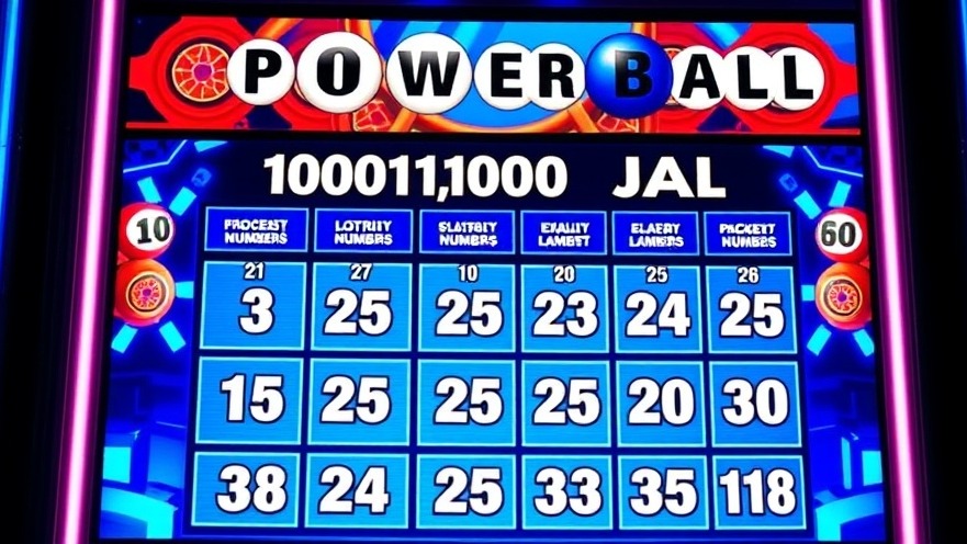 Powerball excitement displayed on a colorful digital screen showcasing jackpot numbers.