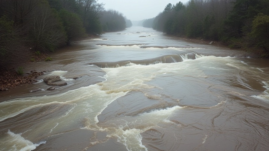 Flooded river highlighting Texas camp laws for child safety at camps