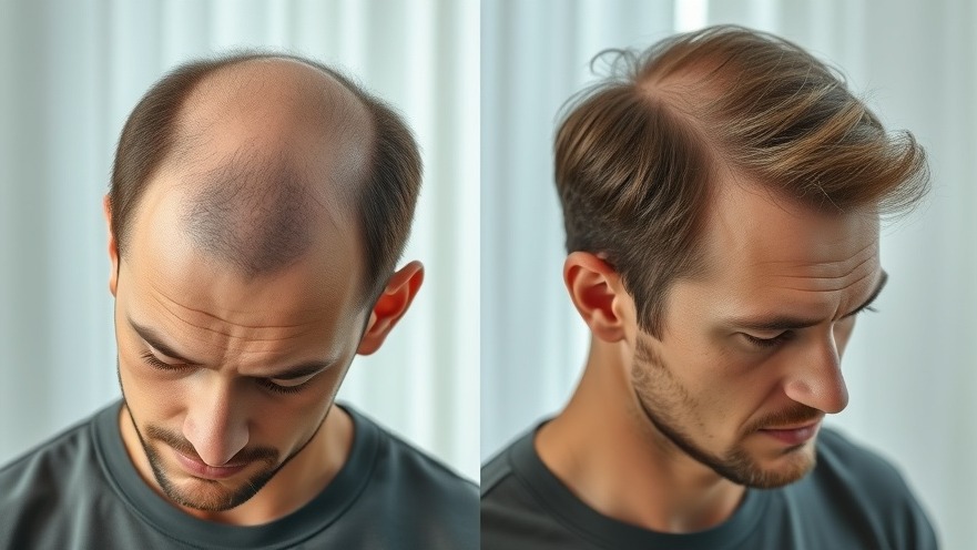 Before and after hair regrowth, showcasing stress relief techniques for seniors.