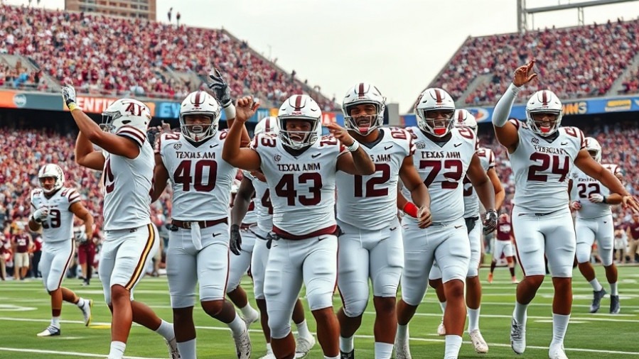 Dynamic SEC football highlights with Texas A&M players celebrating in an action-packed scene.
