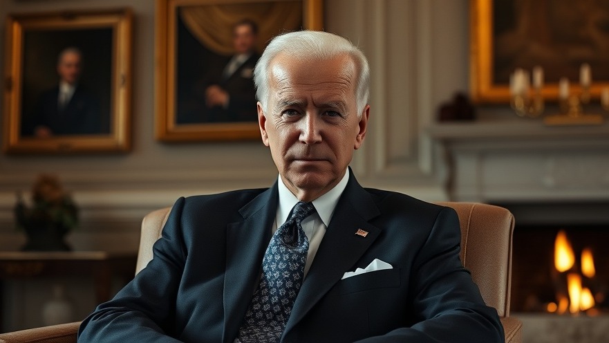 Elderly Joe Biden in a suit, reflecting on political news USA in an elegant room.