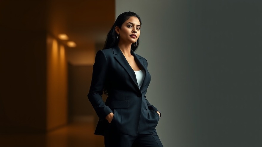 Slender Indian woman in a modern pantsuit, symbolizing women in politics during the 2028 elections.